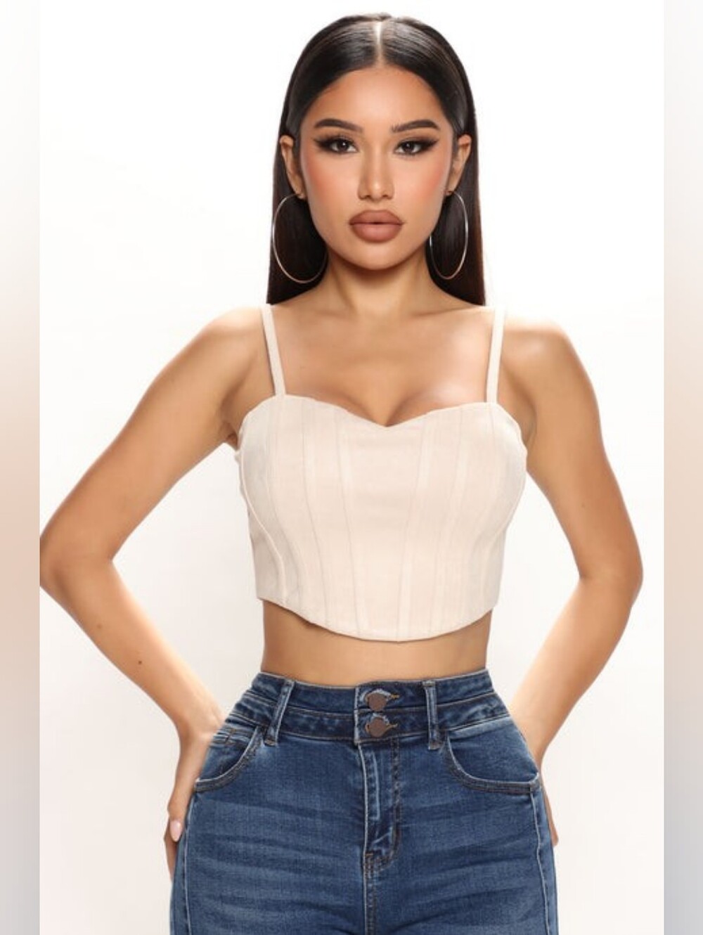 Fashion Nova PERSUEDE ME Faux Suede Sweetheart Neckline Cream Corset Top SZ LG